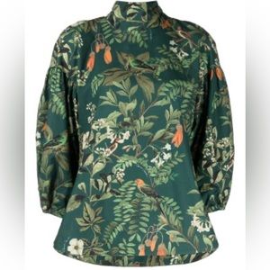 Cara Cara Diane blouse - botanical birds emerald. Size medium. EUC.